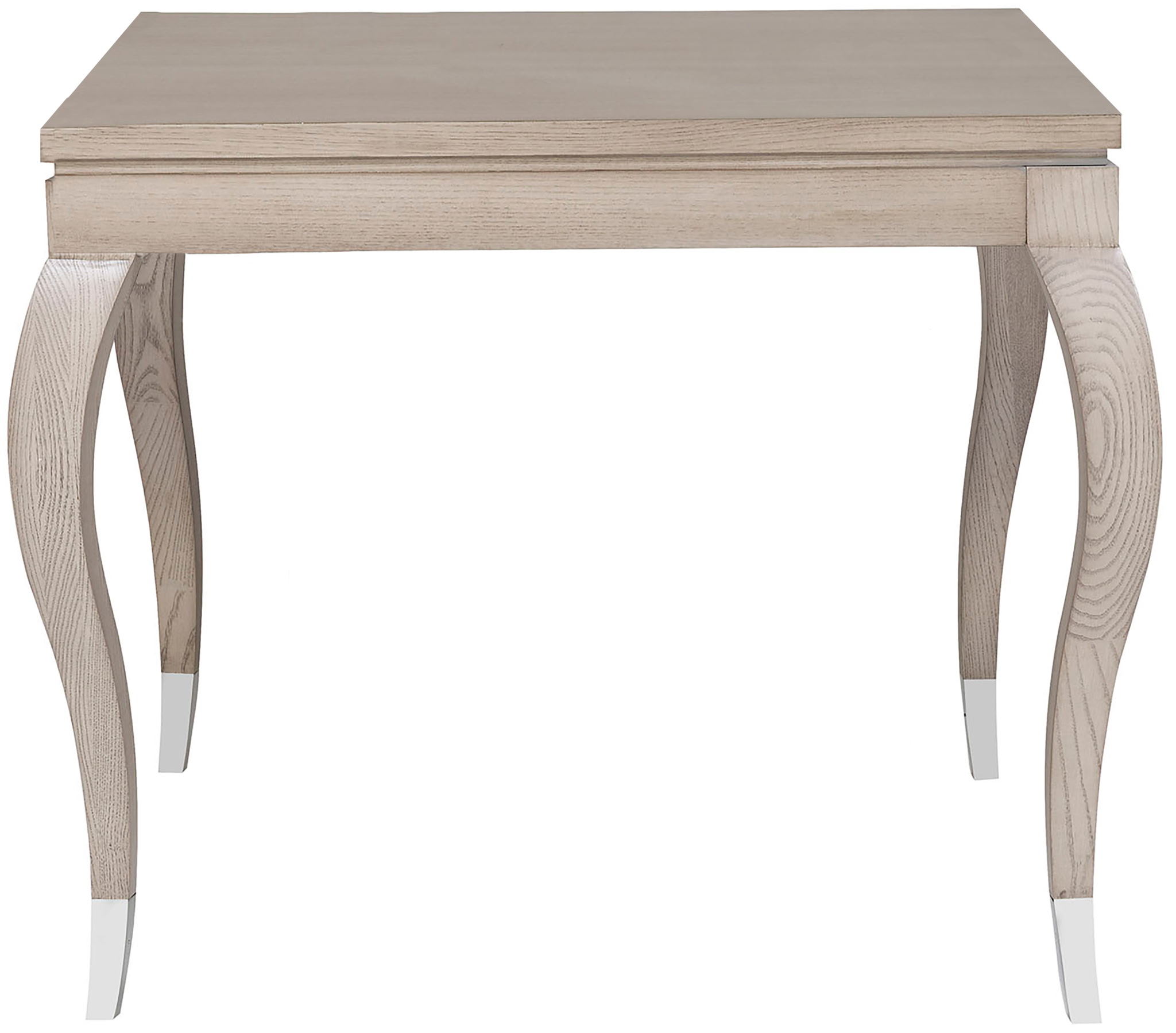 Sculpted bleached-oak game table with curved legs and metal feet