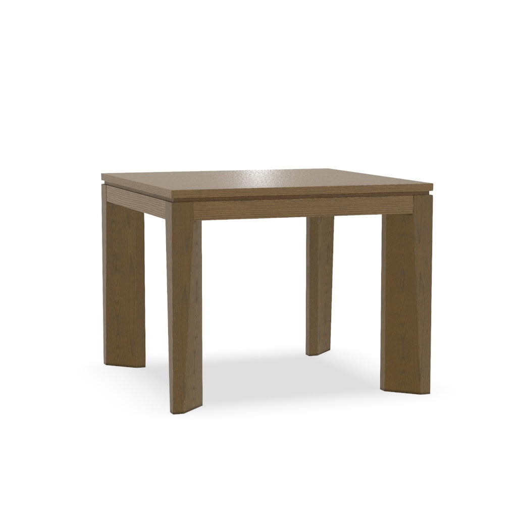 Square walnut-finish game table with straight legs and a stepped top
