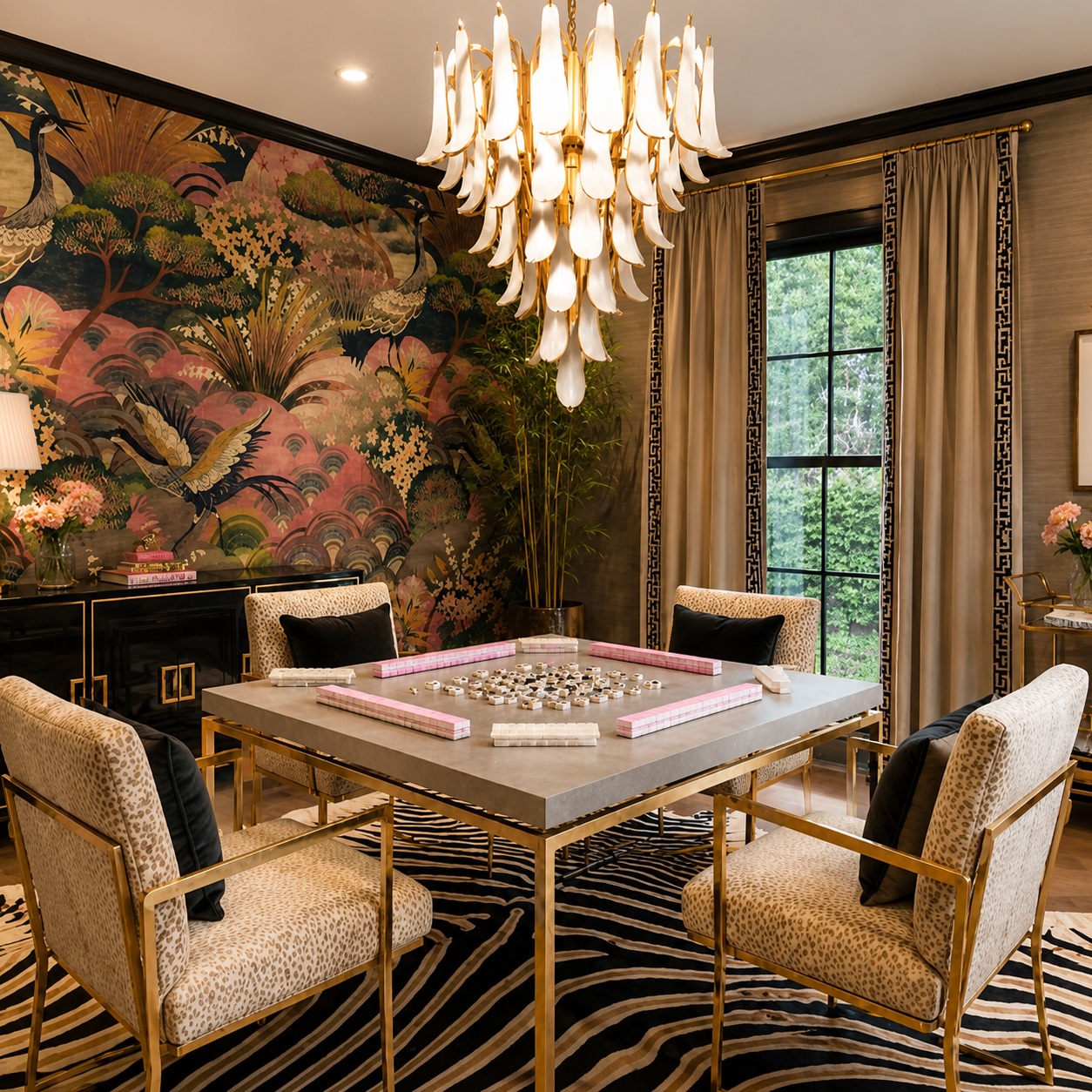 Detail of a custom Mahjong room by Mahj NY